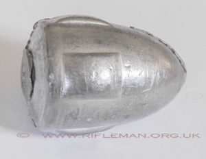 .725 calibre 4-groove conoidal lugged bullet probably for percussion ...